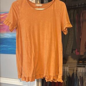 Altar'd State Orange Ruffled Short Sleeve T-Shirt